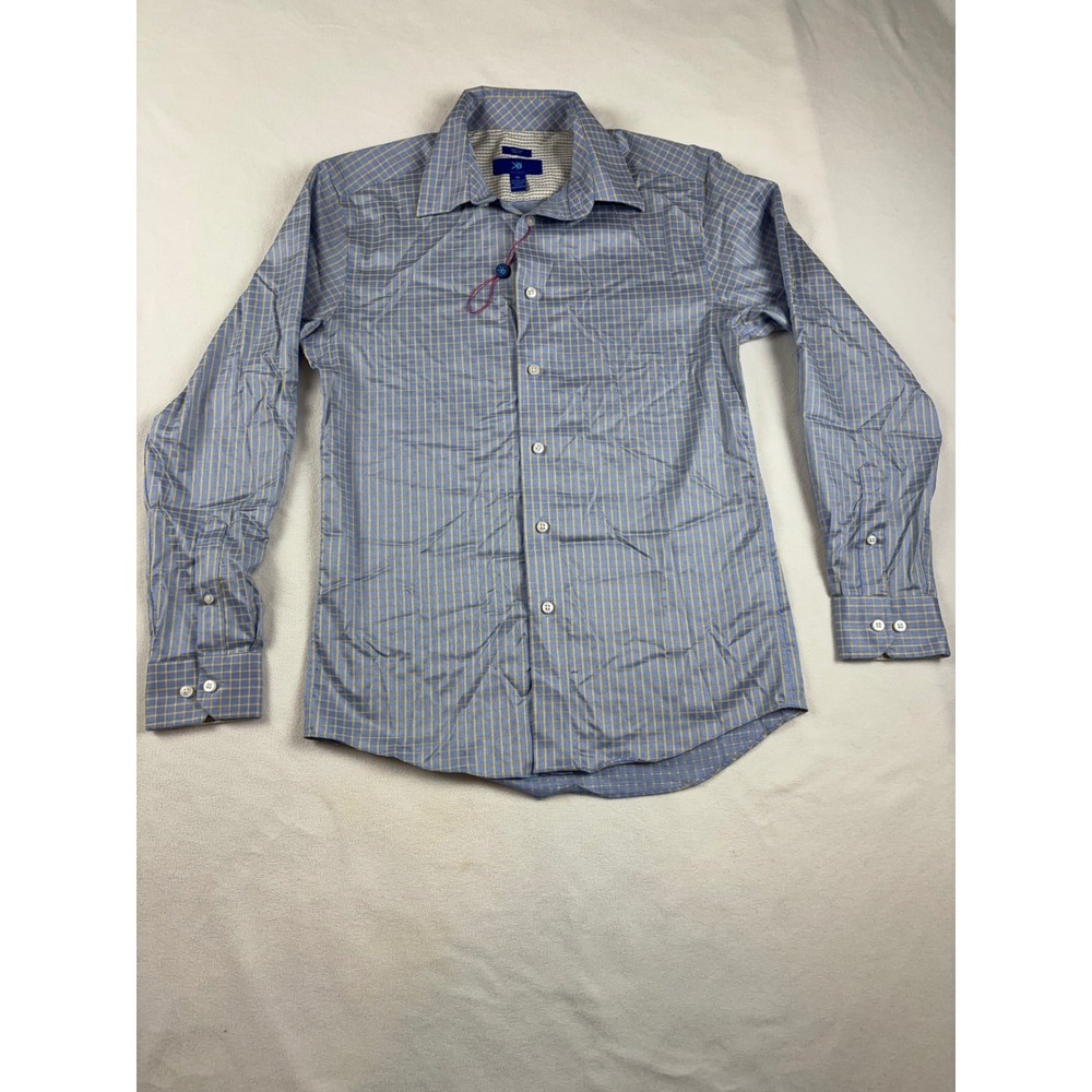 Egara Mens Slim Fit Non-Iron Dress Shirt Plaid Blue Yellow M